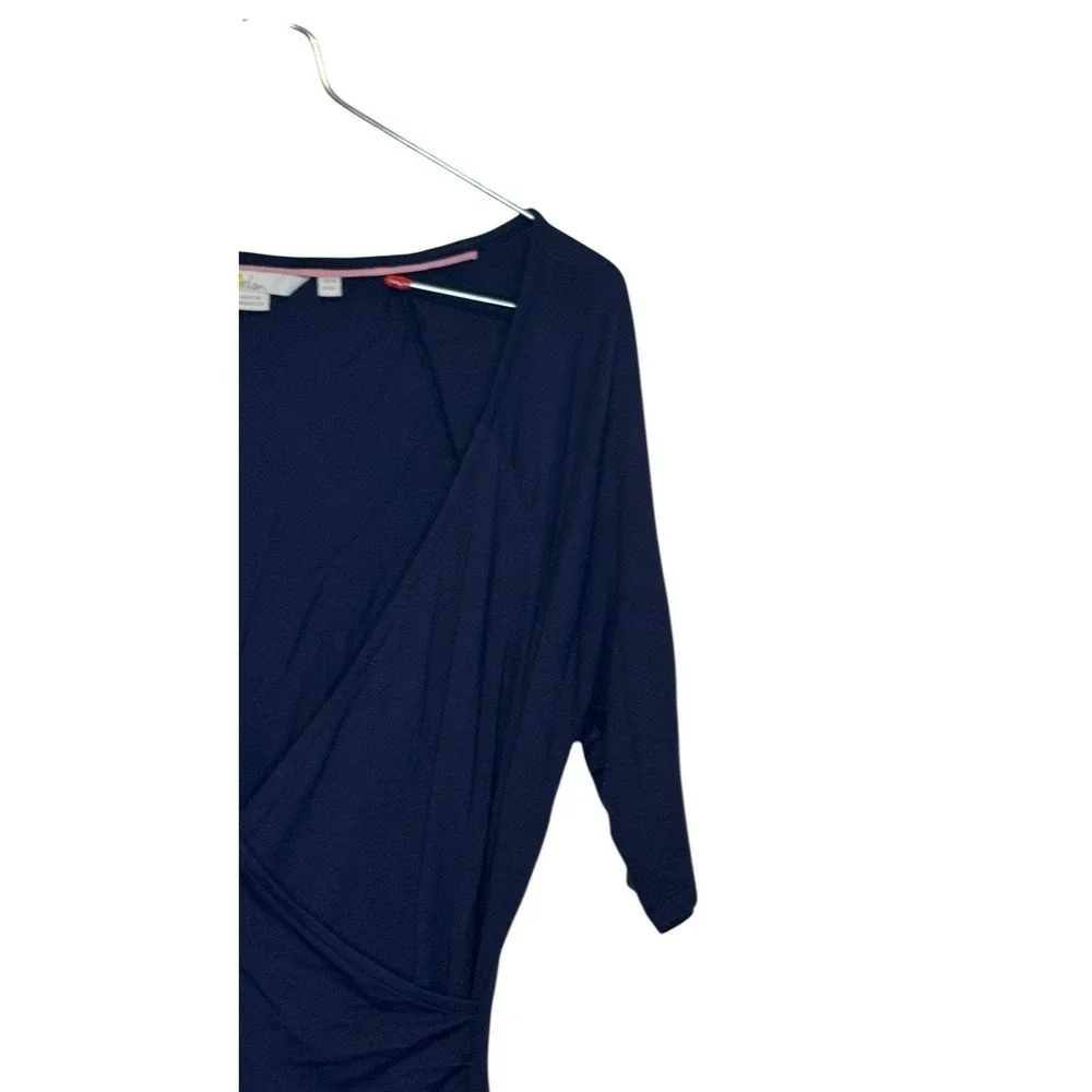 Boden Women's Top Faux Wrap V-Neck 3/4 Sleeve Ruched Stretch Navy Blue Size 6‎
